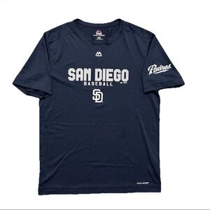 Majestic San Diego Padres MLB Baseball Shirt Men's M Navy Blue Cool Base Logo
